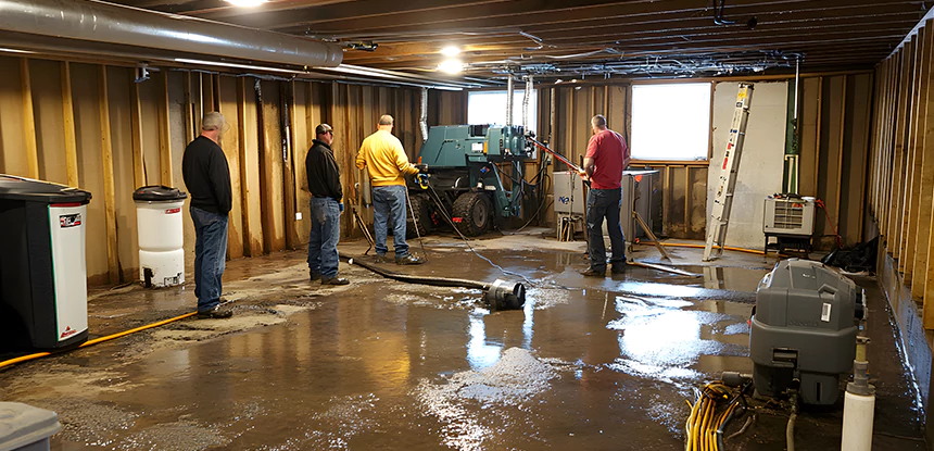 Cleaning Sewage From Basement Floor in Calhoun